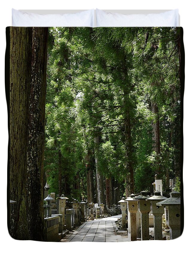 In A Row Duvet Cover featuring the photograph Approach To A Shrine Of Japanese Cedar by Sot