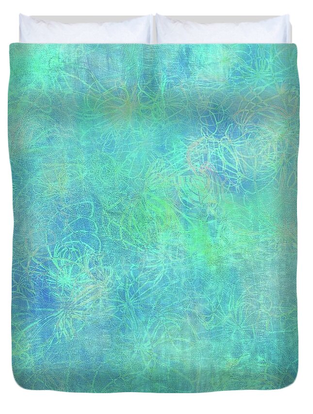 Batik Duvet Cover featuring the digital art Aqua Batik Print Coordinate by Sand And Chi