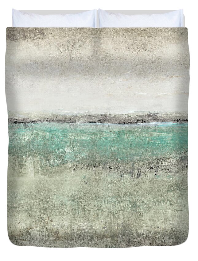 Landscapes Duvet Cover featuring the painting Aqua Horizon I by Tim Otoole