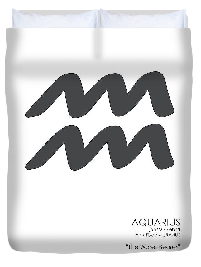 Aquarius Duvet Cover featuring the mixed media Aquarius Print - Zodiac Signs Print - Zodiac Posters - Aquarius Poster - Black and White by Studio Grafiikka