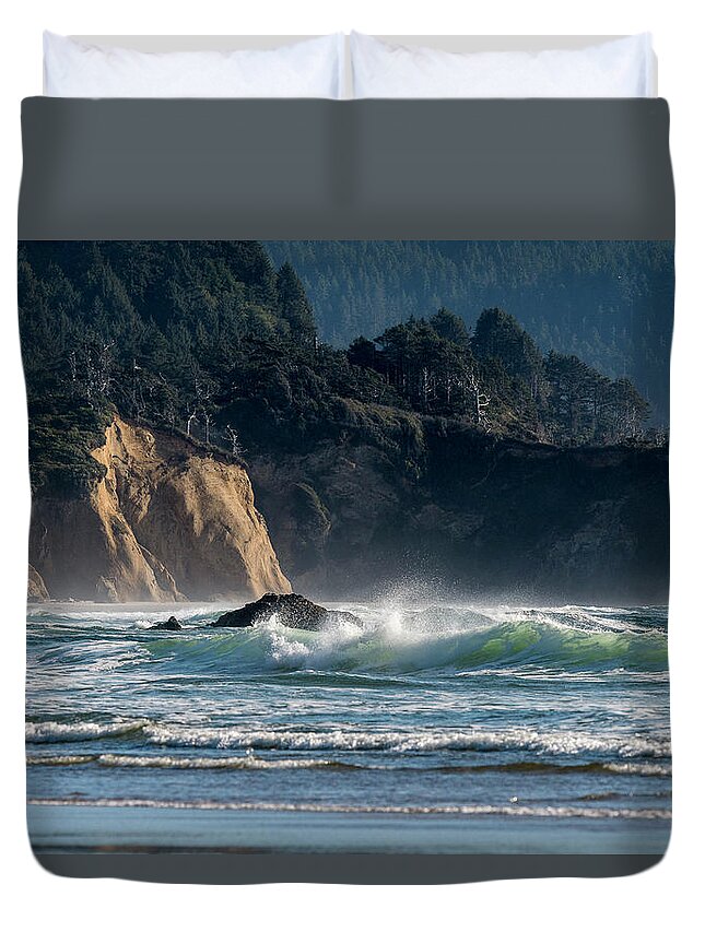 Afternoon Duvet Cover featuring the photograph Arcadia Beach and Waves by Robert Potts