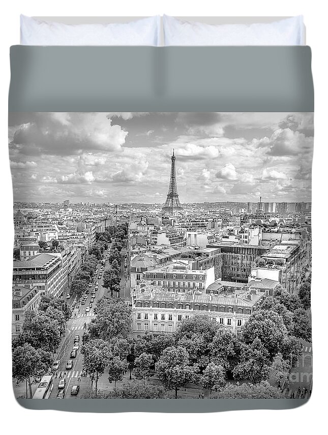 Paris Duvet Cover featuring the photograph Arch of Triumph black and white by Benny Marty