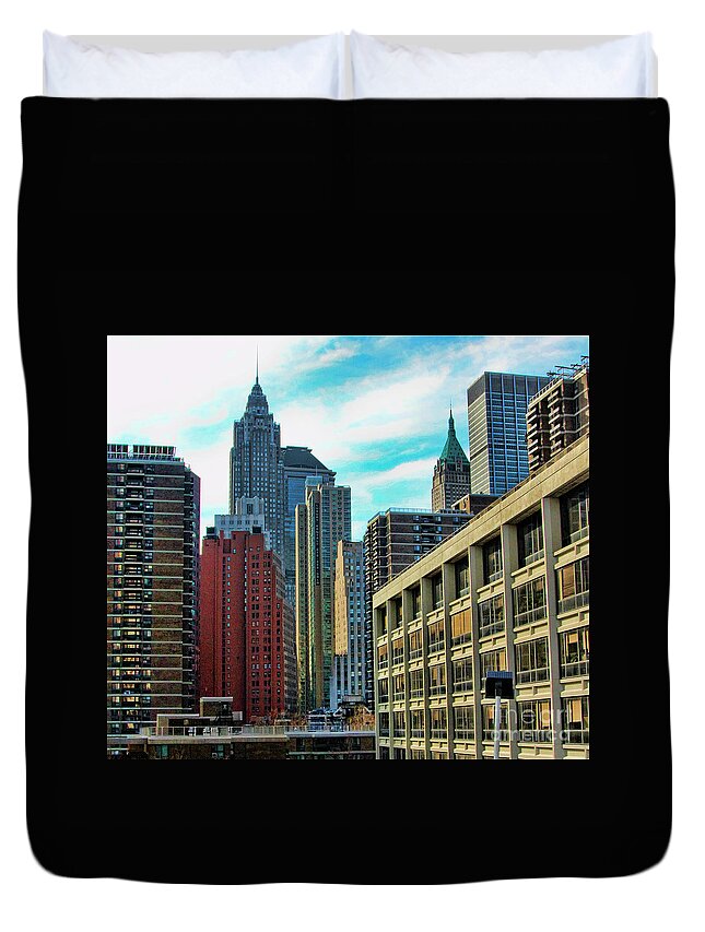 Ny Duvet Cover featuring the photograph Architecture NYC from Brooklyn Bridge by Chuck Kuhn