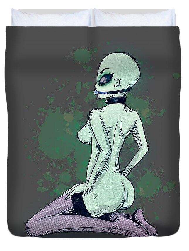 Area 51 Babe Duvet Cover featuring the drawing Area 51 Babe by Ludwig Van Bacon
