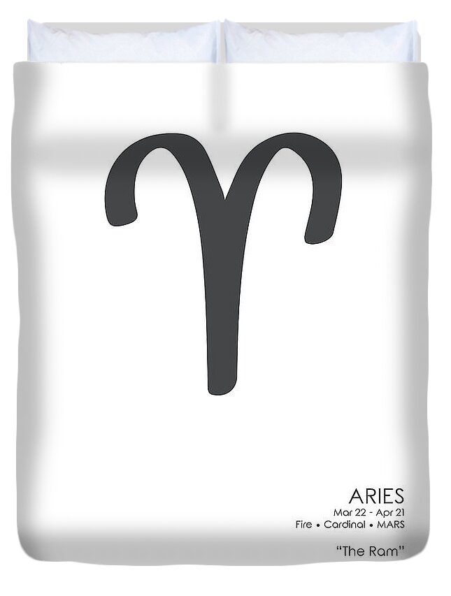 Aries Duvet Cover featuring the mixed media Aries Print - Zodiac Signs Print - Zodiac Posters - Aries Poster - Black and White - Aries Traits by Studio Grafiikka