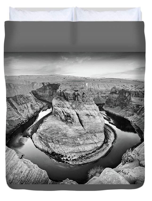 America Duvet Cover featuring the photograph Arizona Horseshoe Bend Morning in Monochrome by Gregory Ballos