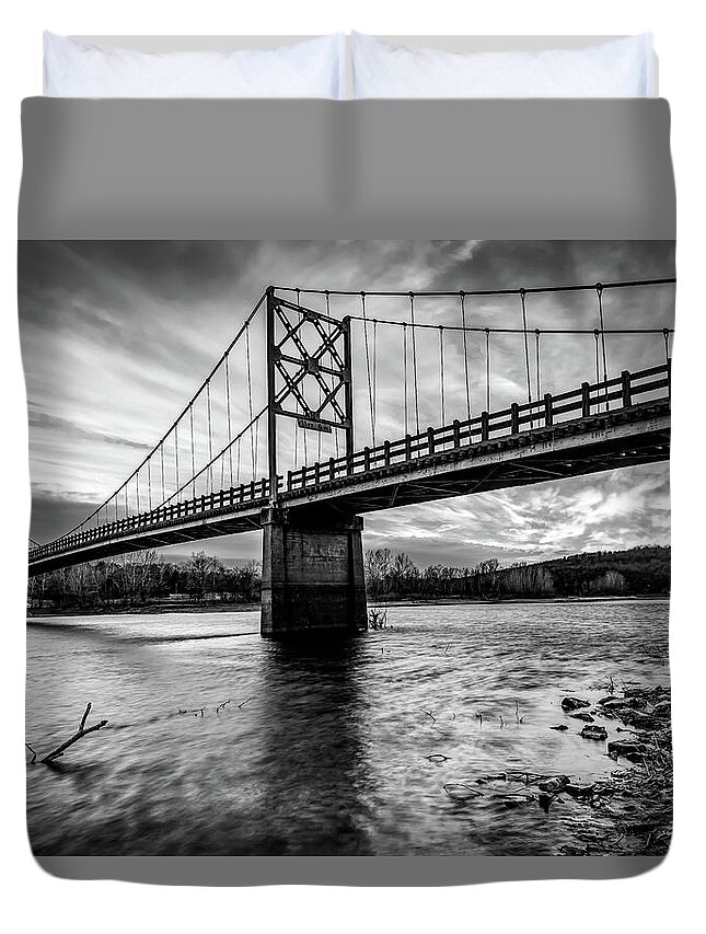 America Duvet Cover featuring the photograph Arkansas Beaver Bridge Over The White River - Monochrome by Gregory Ballos