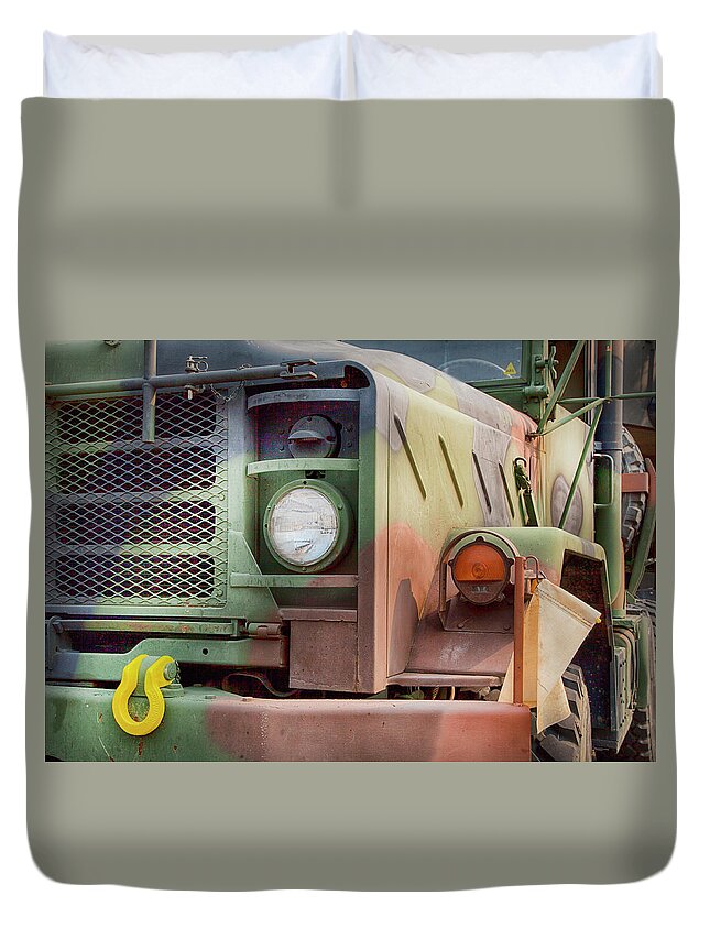 Military Duvet Cover featuring the photograph Army Truck by Theresa Tahara