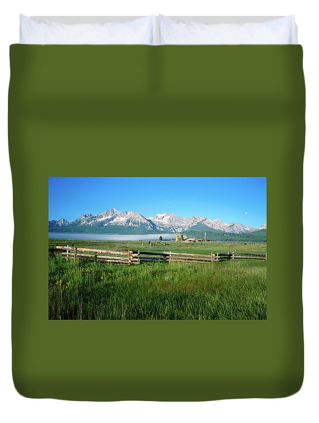 Horse Duvet Cover featuring the photograph Arrow A Ranch And Sawtooth Mountains by Holger Leue