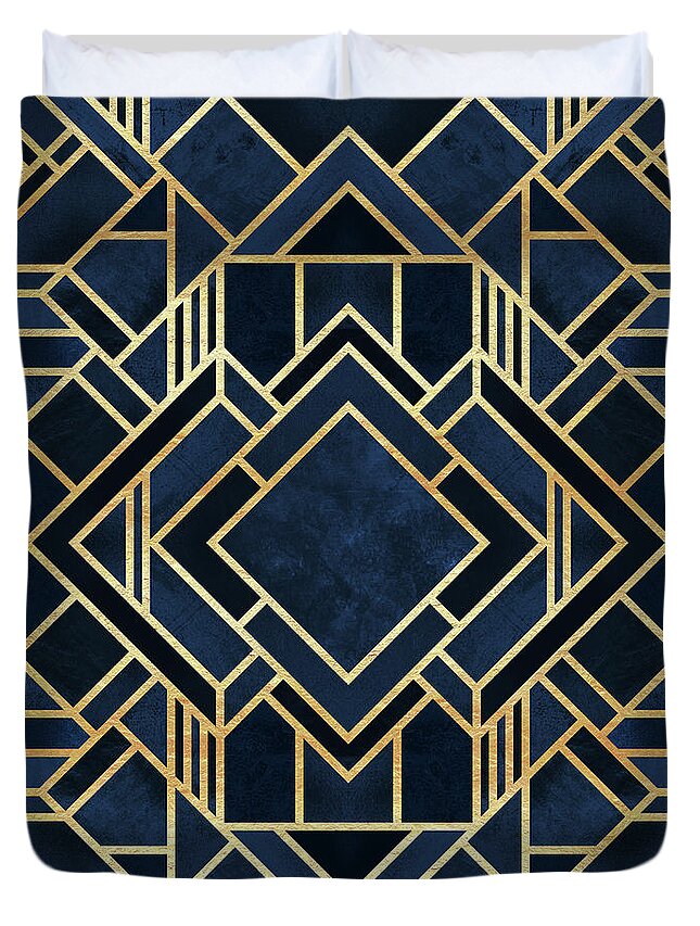 Graphic Duvet Cover featuring the digital art Art Deco Blue by Elisabeth Fredriksson