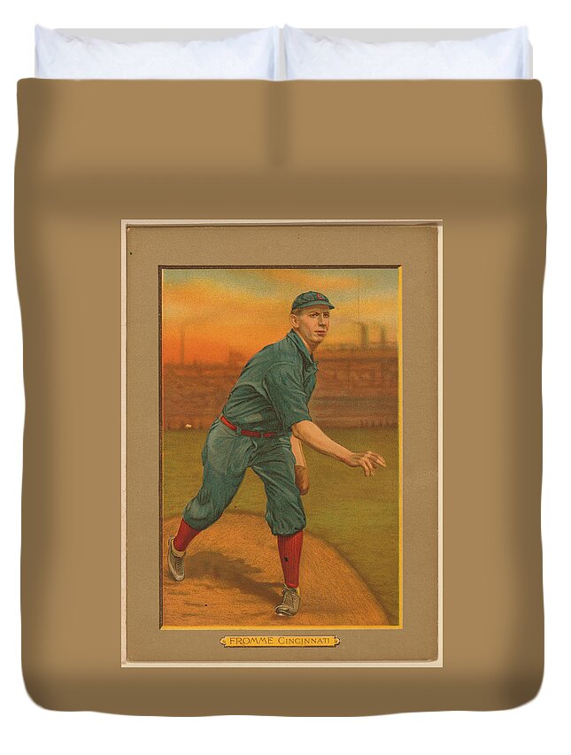 Baseball Duvet Cover featuring the painting Art Fromme, Cincinnati Reds by Unknown