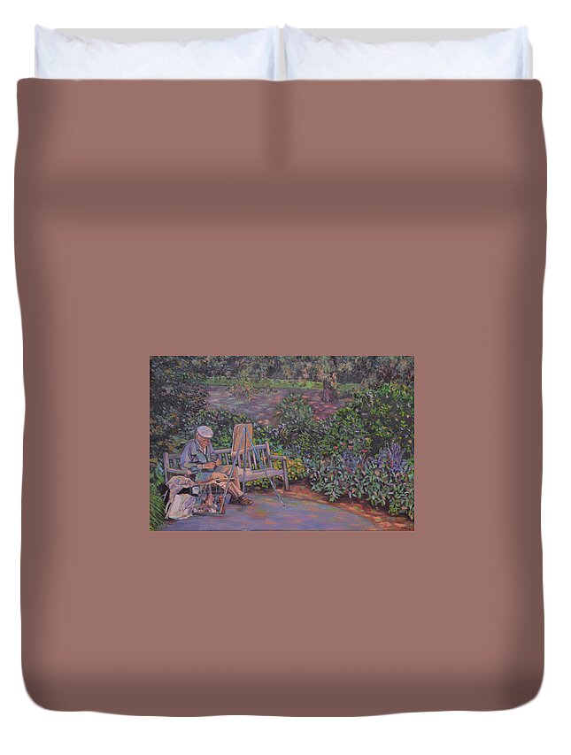 Botanical Garden Duvet Cover featuring the painting Artist at Bronx Botanical Garden by Beth Riso