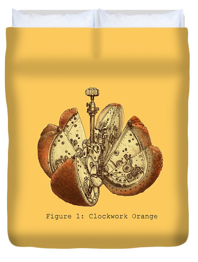 Orange Duvet Cover featuring the drawing Steampunk Orange by Eric Fan