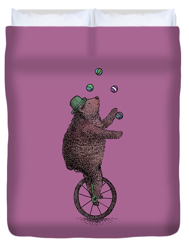 Bear Duvet Cover featuring the drawing The Juggler by Eric Fan
