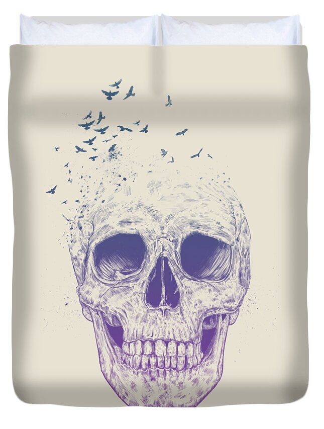 Skull Duvet Cover featuring the mixed media Let them fly by Balazs Solti