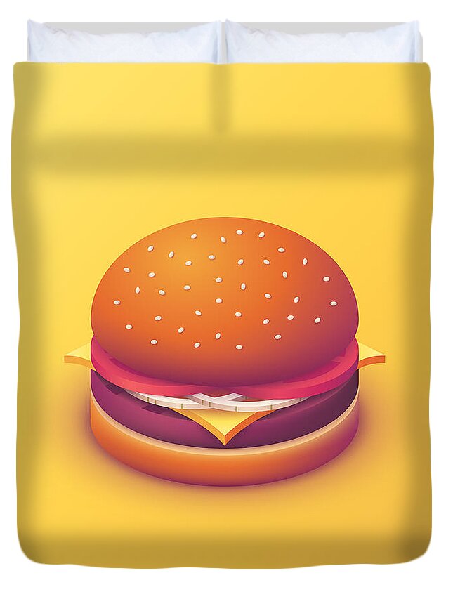 Burger Duvet Cover featuring the digital art Burger Isometric - Plain Yellow by Organic Synthesis