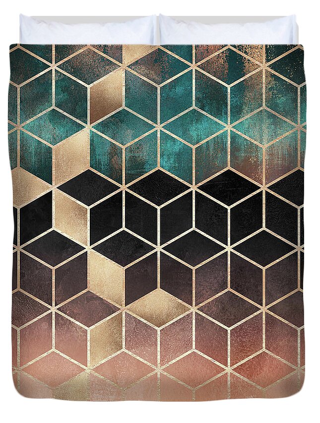 Graphic Duvet Cover featuring the digital art Ombre Dream Cubes by Elisabeth Fredriksson
