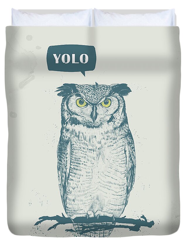Owl Duvet Cover featuring the mixed media Yolo by Balazs Solti