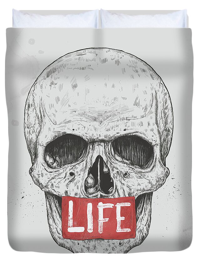 Skull Duvet Cover featuring the mixed media Life by Balazs Solti