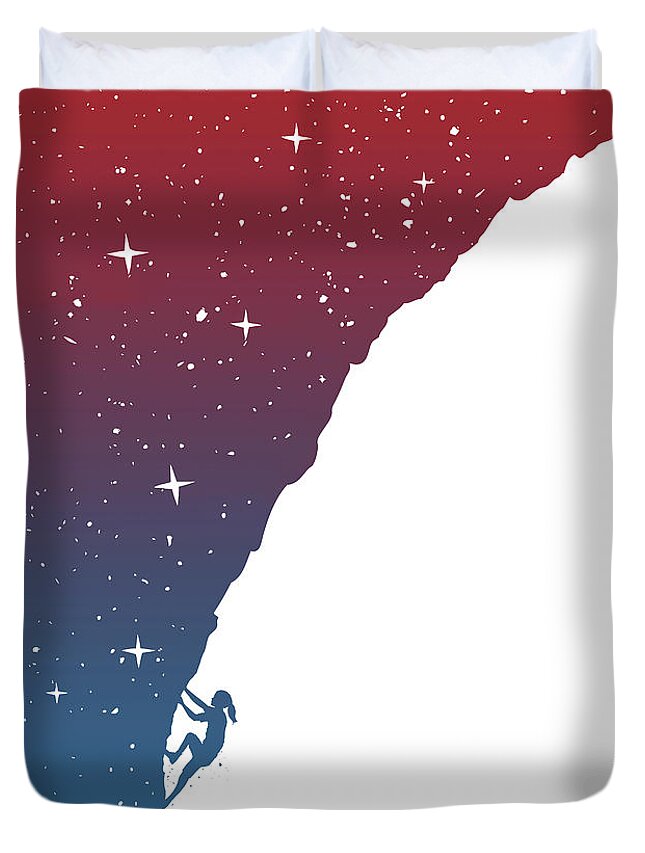 Girl Duvet Cover featuring the mixed media Night climbing II by Balazs Solti
