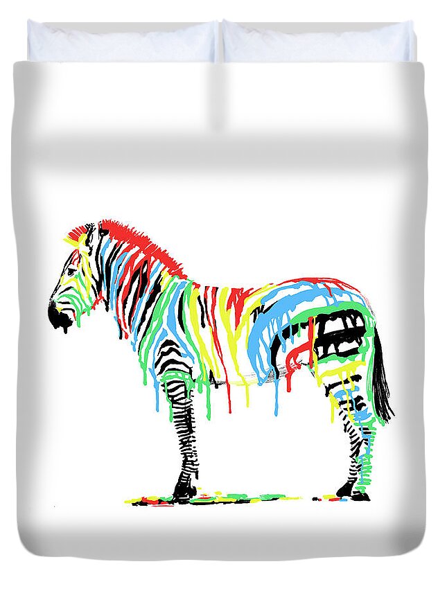 Zebra Duvet Cover featuring the drawing Fresh Paint by Eric Fan