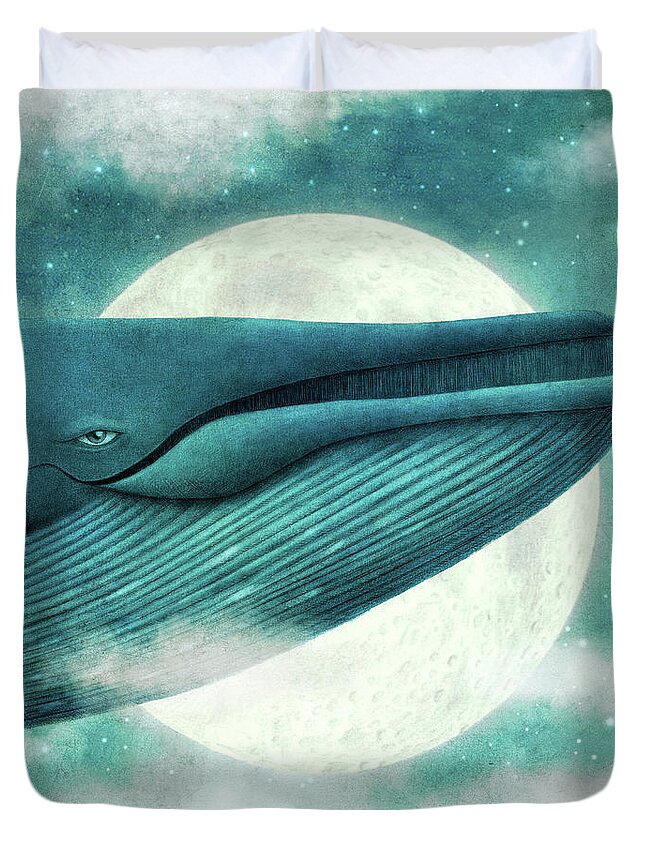 Whale Duvet Cover featuring the drawing The Great Whale by Eric Fan