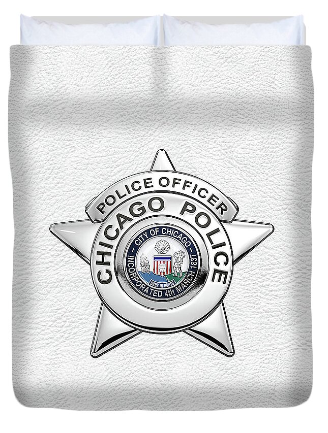  ‘law Enforcement Insignia & Heraldry’ Collection By Serge Averbukh Duvet Cover featuring the digital art Chicago Police Department Badge - C P D  Police Officer Star over White Leather by Serge Averbukh