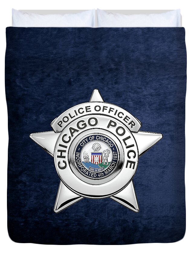  ‘law Enforcement Insignia & Heraldry’ Collection By Serge Averbukh Duvet Cover featuring the digital art Chicago Police Department Badge - C P D  Police Officer Star over Blue Velvet by Serge Averbukh