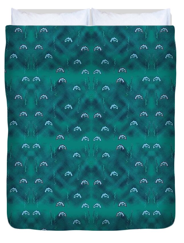 Dolphins Duvet Cover featuring the digital art Dolphins Design by Julia Woodman