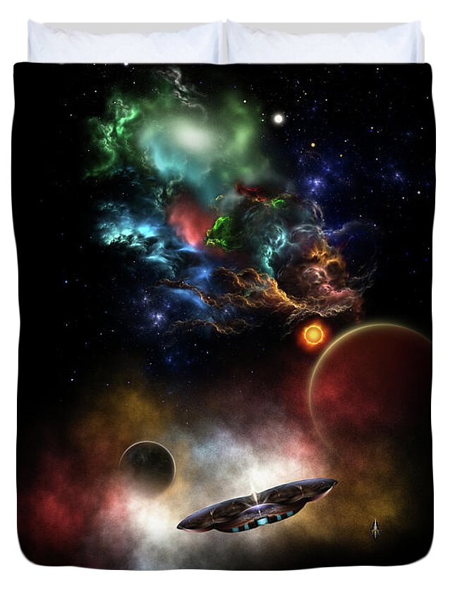 Space Duvet Cover featuring the digital art Beyond Space and Time by Rolando Burbon
