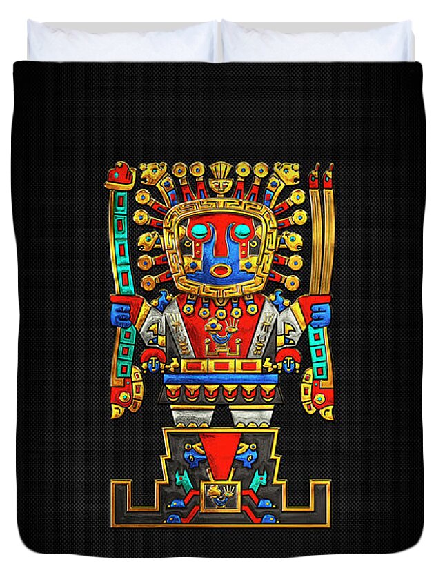 Treasures Of Pre-columbian America’ Collection By Serge Averbukh Duvet Cover featuring the digital art Incan Gods - The Great Creator Viracocha on Black Canvas by Serge Averbukh