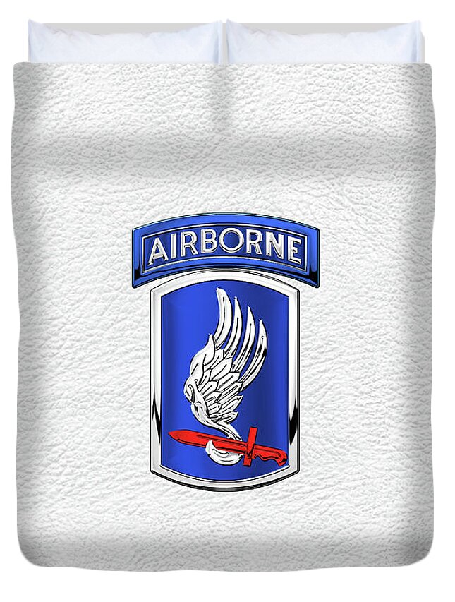 Military Insignia & Heraldry By Serge Averbukh Duvet Cover featuring the digital art 173rd Airborne Brigade Combat Team - 173rd A B C T Insignia over White Leather by Serge Averbukh