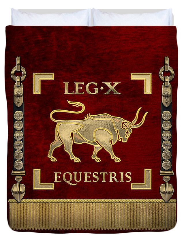 ‘rome’ Collection By Serge Averbukh Duvet Cover featuring the digital art Standard of the 10th Mounted Legion - Vexillum of Legio X Equestris by Serge Averbukh