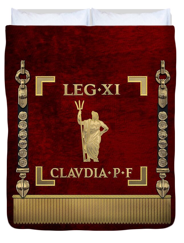 ‘rome’ Collection By Serge Averbukh Duvet Cover featuring the digital art Standard of the 11th Roman Legion - Vexillum of Legio XI Claudia by Serge Averbukh