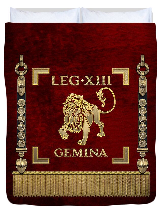 ‘rome’ Collection By Serge Averbukh Duvet Cover featuring the digital art Standard of the 13th Legion Geminia - Vexillum of 13th Twin Legion by Serge Averbukh