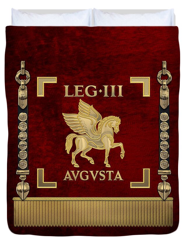 ‘rome’ Collection By Serge Averbukh Duvet Cover featuring the digital art Standard of the Third Augustan Legion - Vexillum of Legio III Augusta by Serge Averbukh