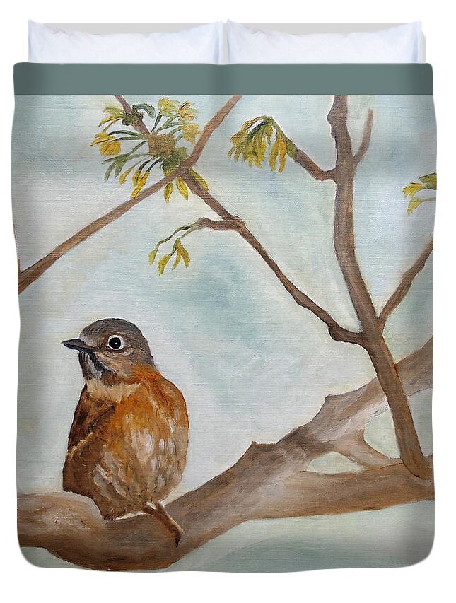 Bluebird Duvet Cover featuring the painting First Signs Of Spring by Angeles M Pomata