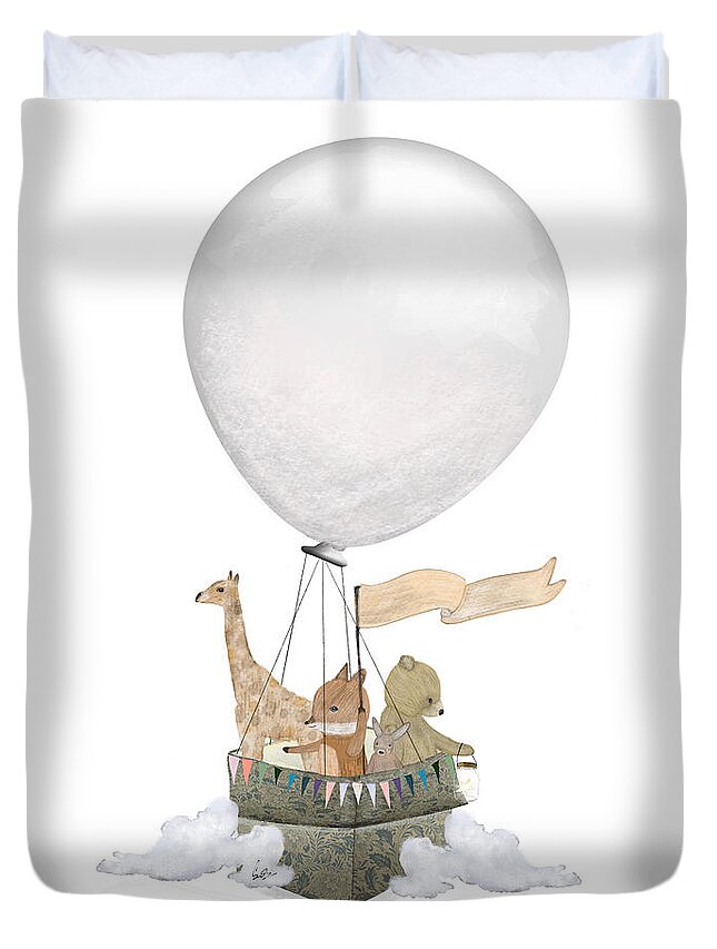 Nursery Wall Art Duvet Cover featuring the painting A Little Balloon Adventure by Bri Buckley