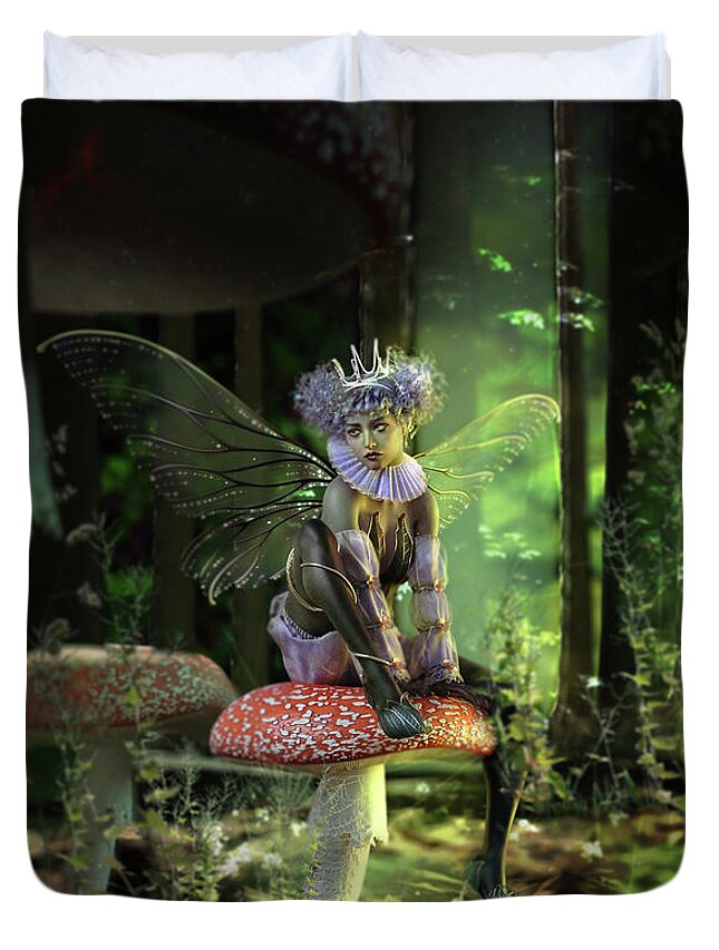 Fairy At The Bottom Of The Garden Duvet Cover featuring the digital art Fairy at the Bottom of the Garden by Shanina Conway
