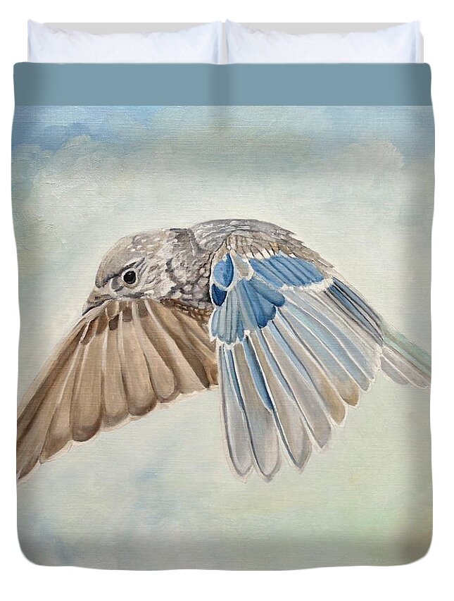 Bluebird Duvet Cover featuring the painting Soaring Quicksilver by Angeles M Pomata