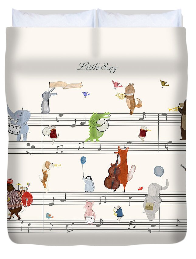 Nursery Art Duvet Cover featuring the painting A Little Song by Bri Buckley