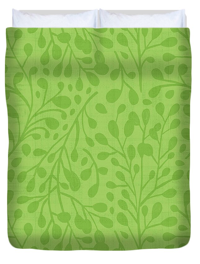 Green Duvet Cover featuring the painting Green Tonal Branch Pattern by Jen Montgomery