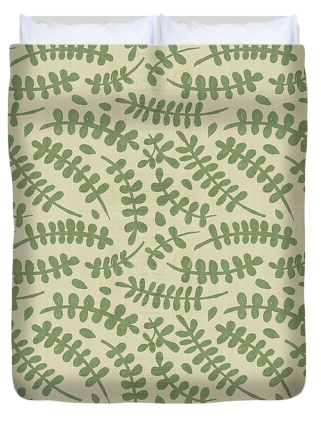 Pattern Duvet Cover featuring the painting Botanical Pattern Cream and Sage by Jen Montgomery