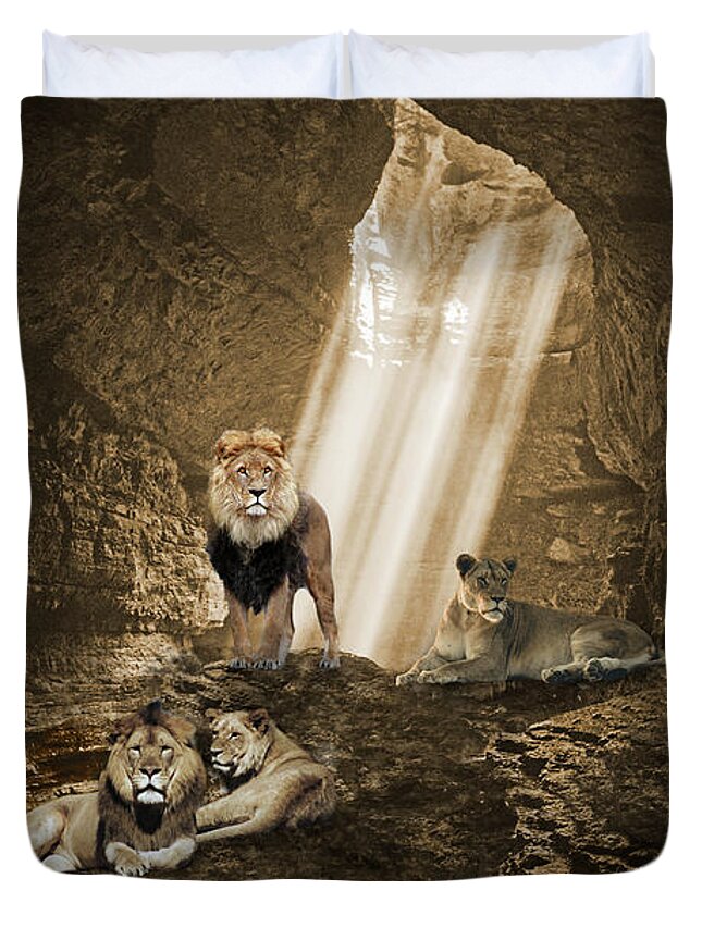Daniel Duvet Cover featuring the digital art From the Power of the Lions by Barry Wills