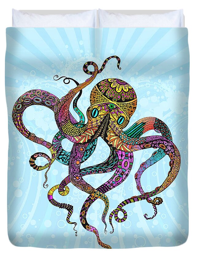 Octopus Duvet Cover featuring the digital art Electric Octopus by Tammy Wetzel