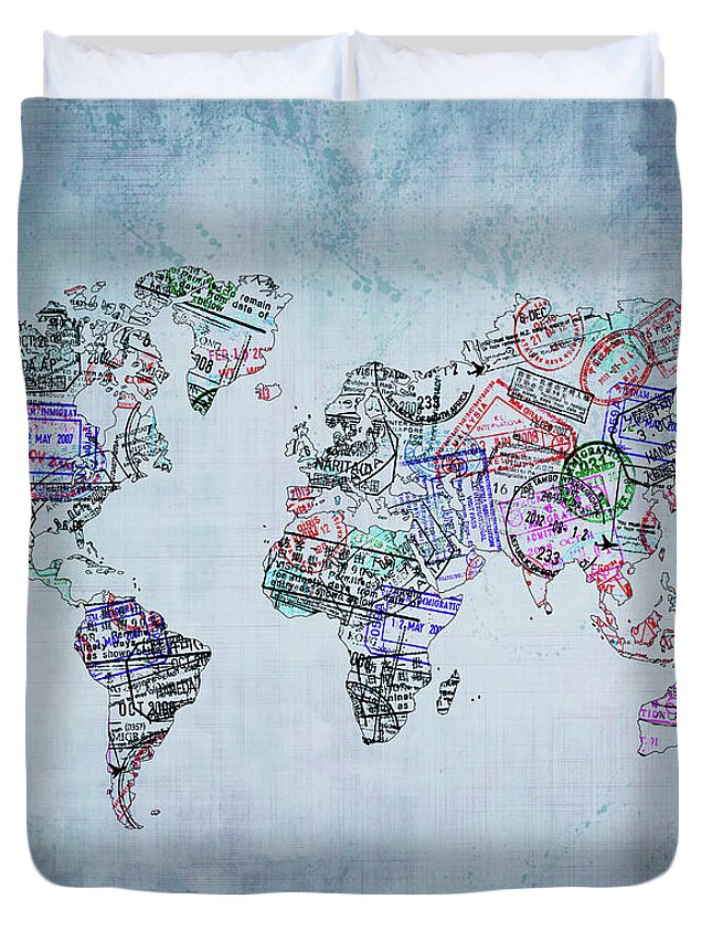World Duvet Cover featuring the photograph Traveler world map by Delphimages Map Creations