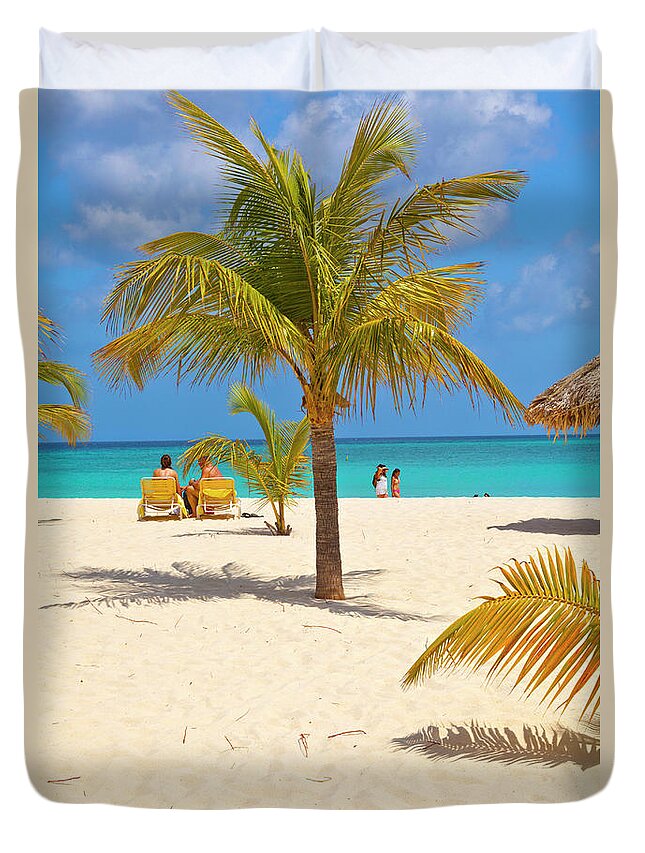 Estock Duvet Cover featuring the digital art Aruba, Eagle Beach Scene by Claudia Uripos