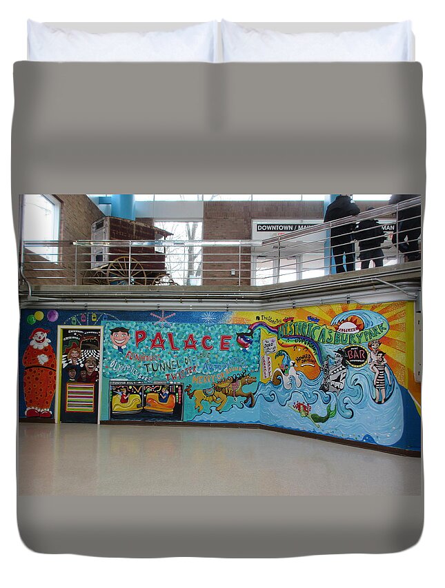 Asbury Park Duvet Cover featuring the painting Asbury Park Tansportation Mural by Patricia Arroyo
