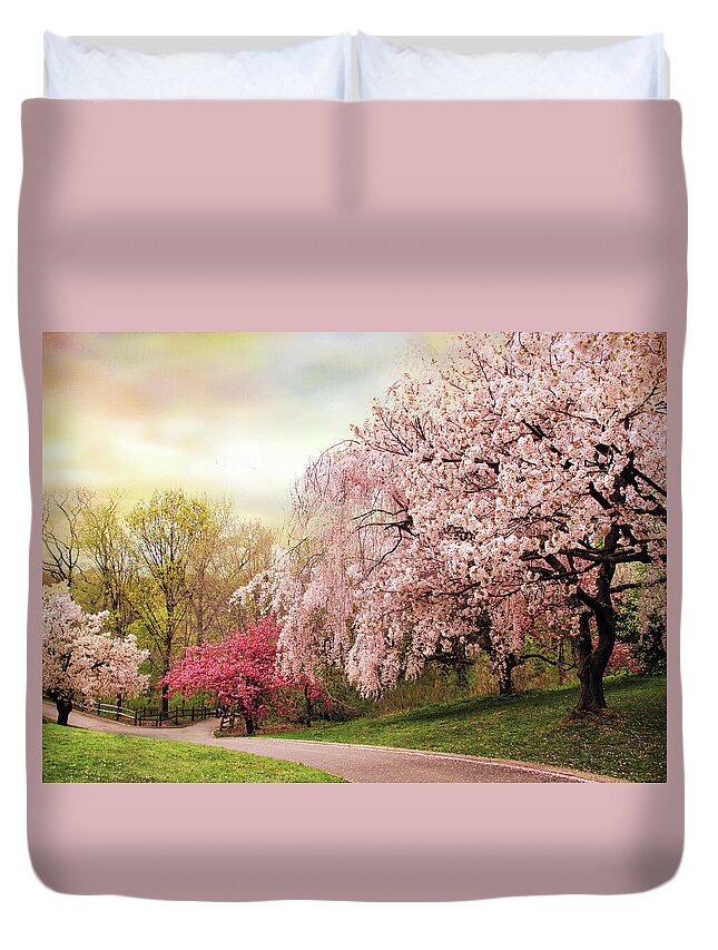 Nature Duvet Cover featuring the photograph Asian Cherry Grove by Jessica Jenney