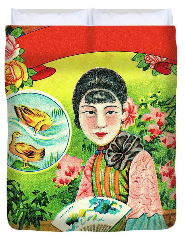 Adult Duvet Cover featuring the drawing Asian Woman in a Garden by CSA Images